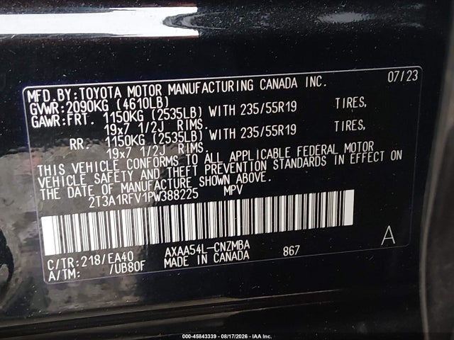 2023 Toyota Rav4 Xle Premium მანქანა იყიდება აუქციონზე, vin: 2T3A1RFV1PW388225, აუქციონის ნომერი: 45843339