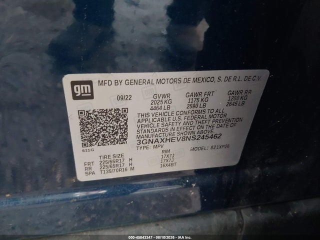 3GNAXHEV8NS245462 Chevrolet Equinox Fwd Ls