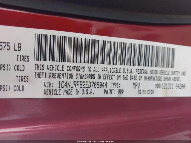 Aukcja sprzedaży 2014 Jeep Patriot Latitude, vin: 1C4NJRFB2ED709044, numer aukcji: 45843356