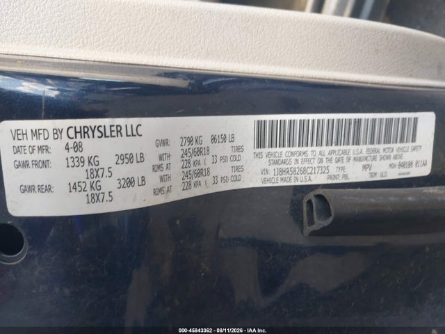 Продажа на аукционе авто 2008 Jeep Grand Cherokee Limited, vin: 1J8HR58268C217325, номер лота: 45843362