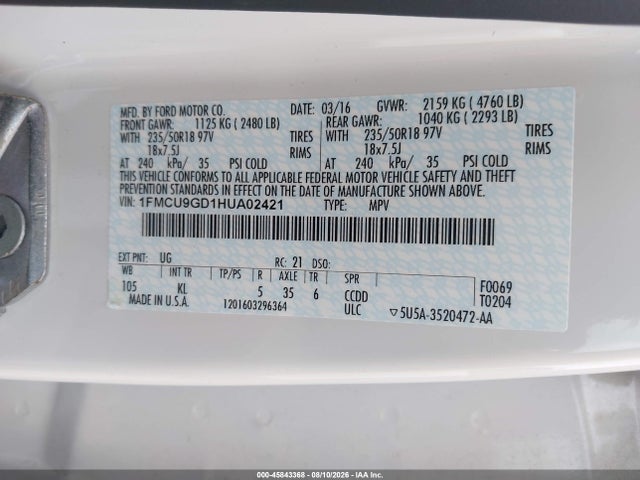 Ford ESCAPE SE 2017 1FMCU9GD1HUA02421 Image 9