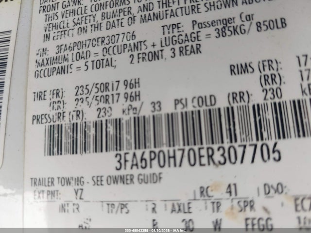 Ford FUSION SE 2014 3FA6P0H70ER307706 Image 9