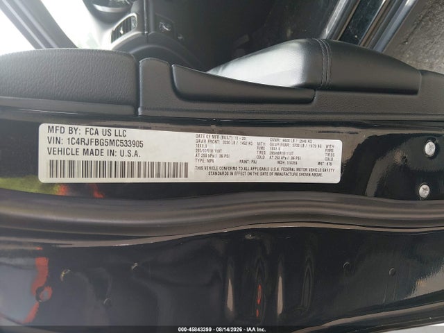 Продаж на аукціоні авто 2021 Jeep Grand Cherokee Limited 4x4, vin: 1C4RJFBG5MC533905, номер лоту: 45843399