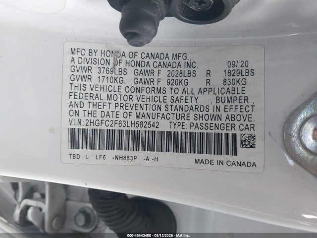 Honda Civic Lx 2020 2HGFC2F63LH582542 Image 9