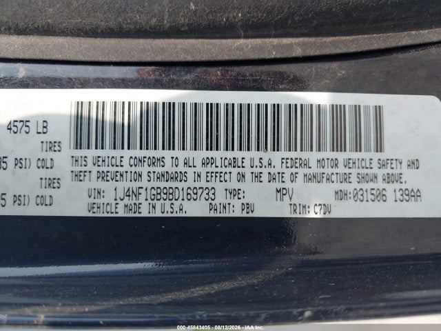 Продажа на аукционе авто 2011 Jeep Patriot Sport, vin: 1J4NF1GB9BD169733, номер лота: 45843405