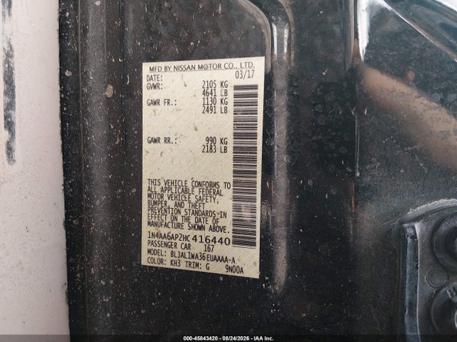 45843420 :رقم المزاد ، 1N4AA6AP2HC416440 vin ، 2017 Nissan Maxima 3.5 Sr مزاد بيع