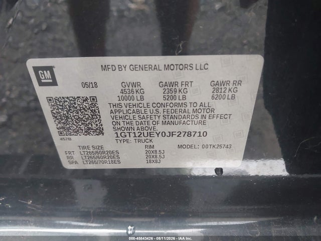 Продаж на аукціоні авто 2018 Gmc Sierra 2500hd Denali, vin: 1GT12UEY0JF278710, номер лоту: 45843426