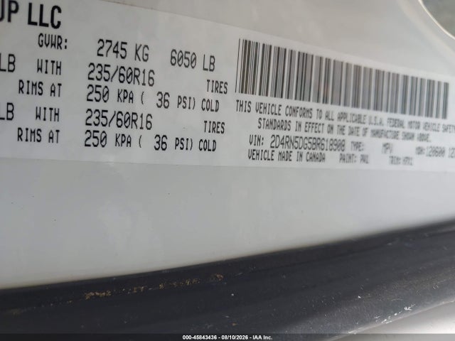 Aukcja sprzedaży 2011 Dodge Grand Caravan Crew, vin: 2D4RN5DG5BR618908, numer aukcji: 45843436