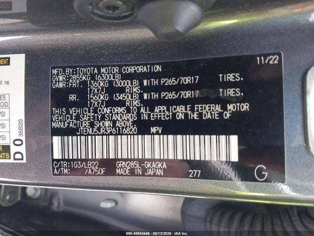 2023 Toyota 4runner Sr5 Premium მანქანა იყიდება აუქციონზე, vin: JTENU5JR3P6116820, აუქციონის ნომერი: 45843446