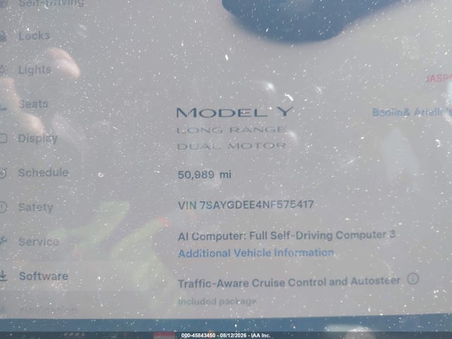 Aukcja sprzedaży 2022 Tesla Model Y Long Range Dual Motor All-wheel Drive, vin: 7SAYGDEE4NF575417, numer aukcji: 45843450
