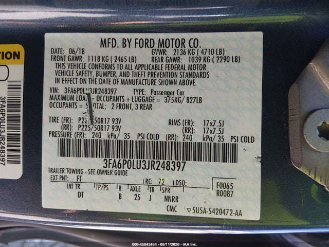 2018 Ford Fusion Hybrid Se მანქანა იყიდება აუქციონზე, vin: 3FA6P0LU3JR248397, აუქციონის ნომერი: 45843464