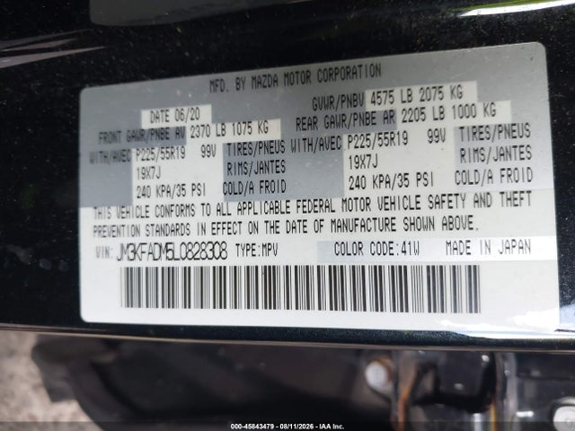2020 Mazda Cx-5 Grand Touring მანქანა იყიდება აუქციონზე, vin: JM3KFADM5L0828308, აუქციონის ნომერი: 45843479