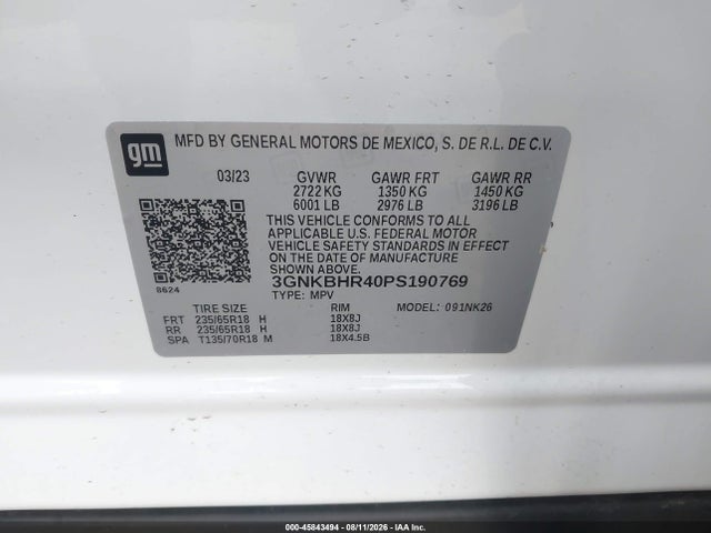 Aukcja sprzedaży 2023 Chevrolet Blazer Awd 2lt, vin: 3GNKBHR40PS190769, numer aukcji: 45843494