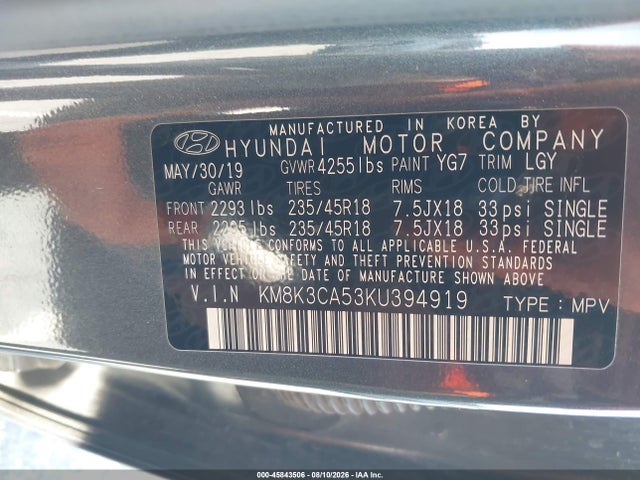 KM8K3CA53KU394919 Hyundai Kona Limited