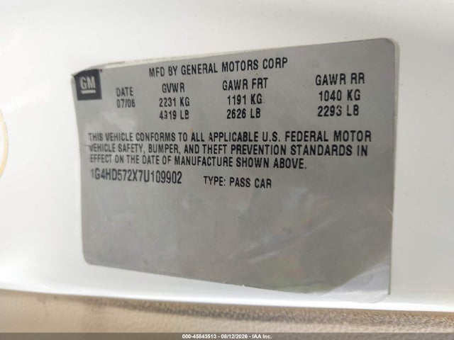 Продажа на аукционе авто 2007 Buick Lucerne Cxl, vin: 1G4HD572X7U109902, номер лота: 45843513