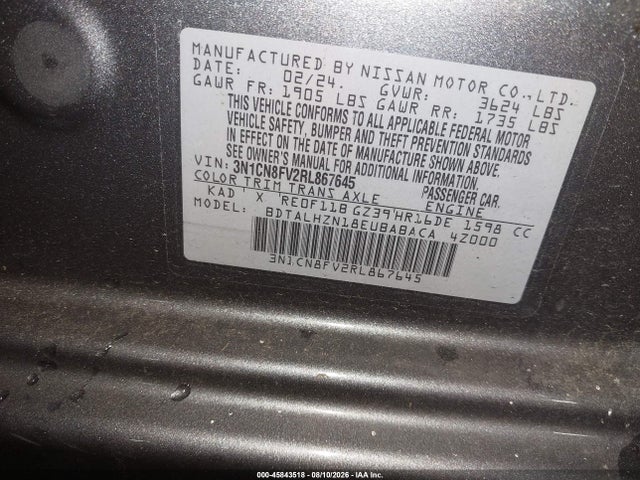 Aukcja sprzedaży 2024 Nissan Versa 1.6 Sr, vin: 3N1CN8FV2RL867645, numer aukcji: 45843518