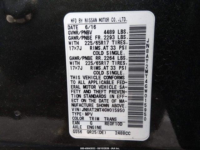 Продаж на аукціоні авто 2016 Nissan Rogue S, vin: JN8AT2MT4GW015950, номер лоту: 45843533