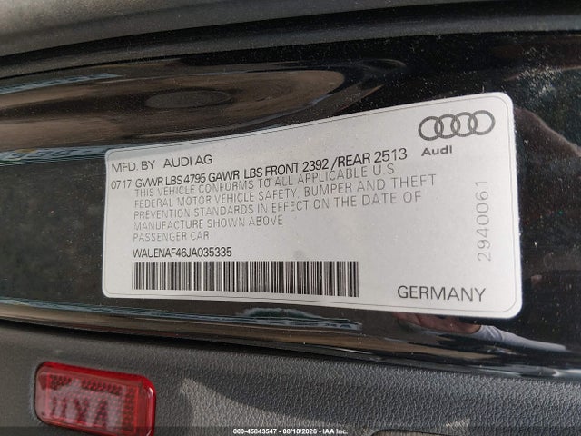2018 Audi A4 2.0t Premium/2.0t Tech Premium მანქანა იყიდება აუქციონზე, vin: WAUENAF46JA035335, აუქციონის ნომერი: 45843547