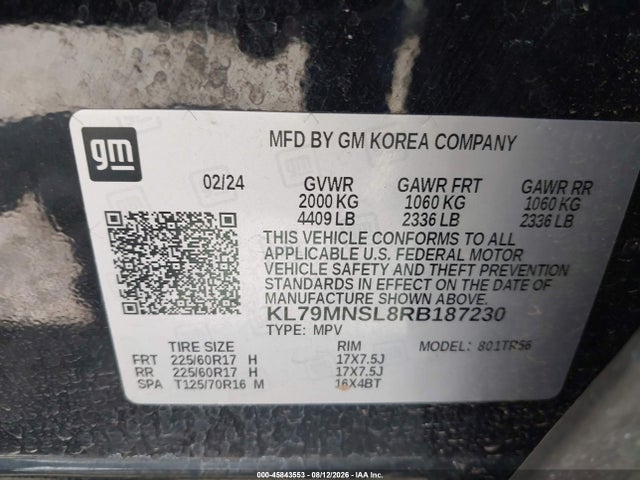 Продаж на аукціоні авто 2024 Chevrolet Trailblazer Awd Ls, vin: KL79MNSL8RB187230, номер лоту: 45843553