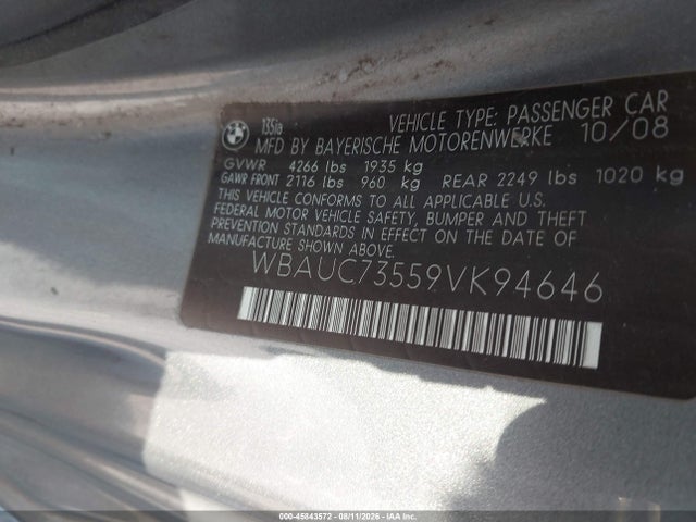 Aukcja sprzedaży 2009 Bmw 135i, vin: WBAUC73559VK94646, numer aukcji: 45843572