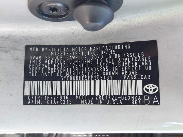 Toyota COROLLA LE 2015 5YFBURHE5FP305431 Image 9