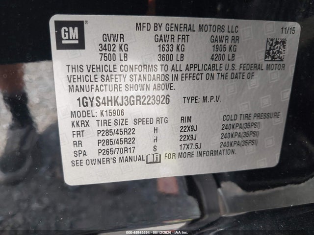 Aukcja sprzedaży 2016 Cadillac Escalade Esv Luxury Collection, vin: 1GYS4HKJ3GR223926, numer aukcji: 45843594