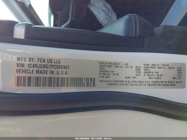 Продаж на аукціоні авто 2023 Jeep Grand Cherokee Limited 4x2, vin: 1C4RJGBG7PC566947, номер лоту: 45843609