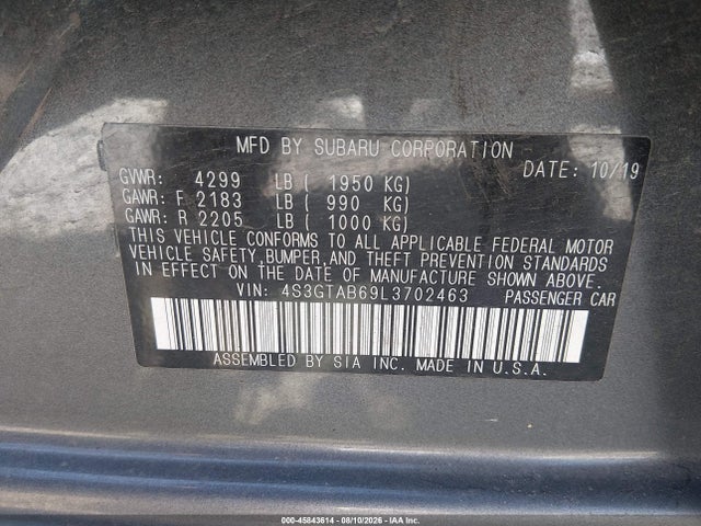 Aukcja sprzedaży 2020 Subaru Impreza 5-door, vin: 4S3GTAB69L3702463, numer aukcji: 45843614