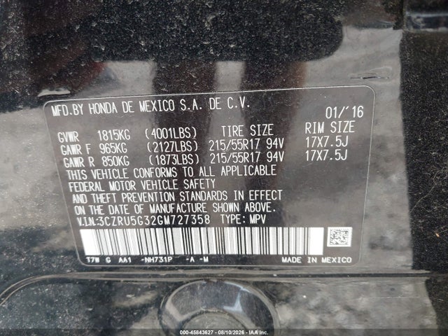 3CZRU5G32GM727358 Honda HR-V LX