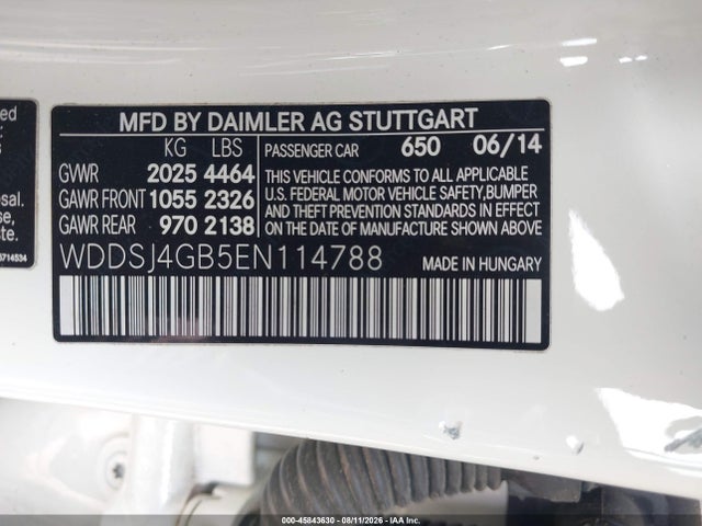 45843630 :رقم المزاد ، WDDSJ4GB5EN114788 vin ، 2014 Mercedes-benz Cla 250 4matic مزاد بيع