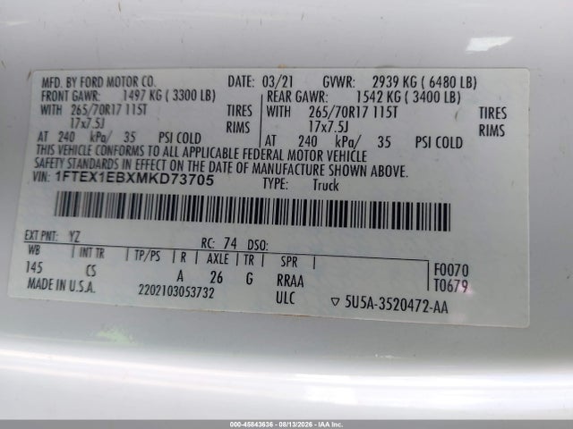Ford F-150 Xl 2021 1FTEX1EBXMKD73705 Image 9