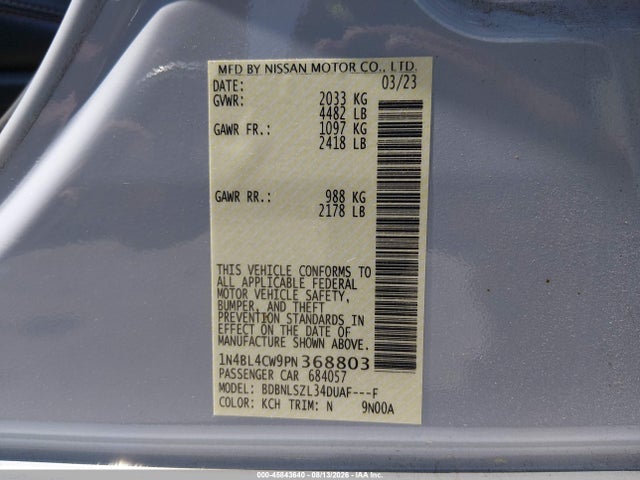 2023 Nissan Altima Sr Intelligent Awd მანქანა იყიდება აუქციონზე, vin: 1N4BL4CW9PN368803, აუქციონის ნომერი: 45843640
