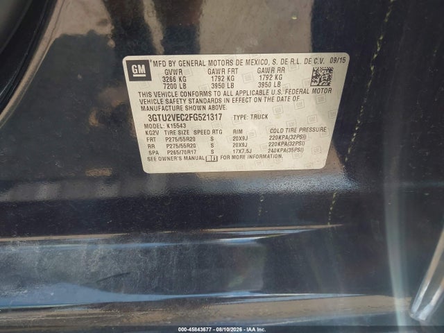 Aukcja sprzedaży 2015 Gmc Sierra 1500 Slt, vin: 3GTU2VEC2FG521317, numer aukcji: 45843677