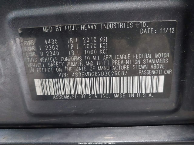 Продаж на аукціоні авто 2013 Subaru Legacy 2.5i Premium, vin: 4S3BMBG62D3026087, номер лоту: 45843688
