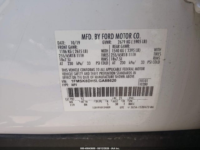 Ford EXPLORER XLT 2020 1FMSK8DH5LGA88620 Image 9