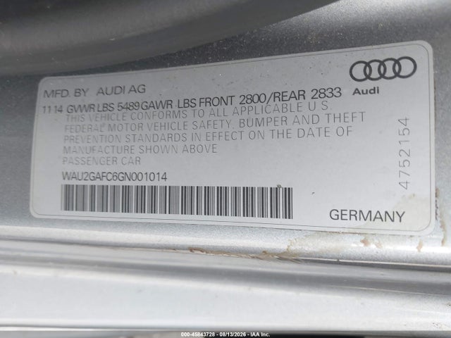 Aukcja sprzedaży 2016 Audi A7 3.0 Prestige, vin: WAU2GAFC6GN001014, numer aukcji: 45843728