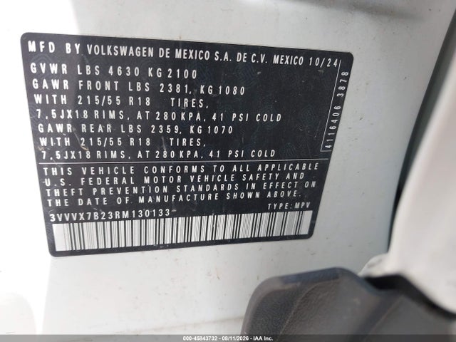 Продаж на аукціоні авто 2024 Volkswagen Taos 1.5t Se, vin: 3VVVX7B23RM130133, номер лоту: 45843732