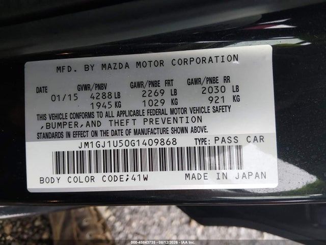 45843735 :رقم المزاد ، JM1GJ1U50G1409868 vin ، 2016 Mazda Mazda6 I Sport مزاد بيع