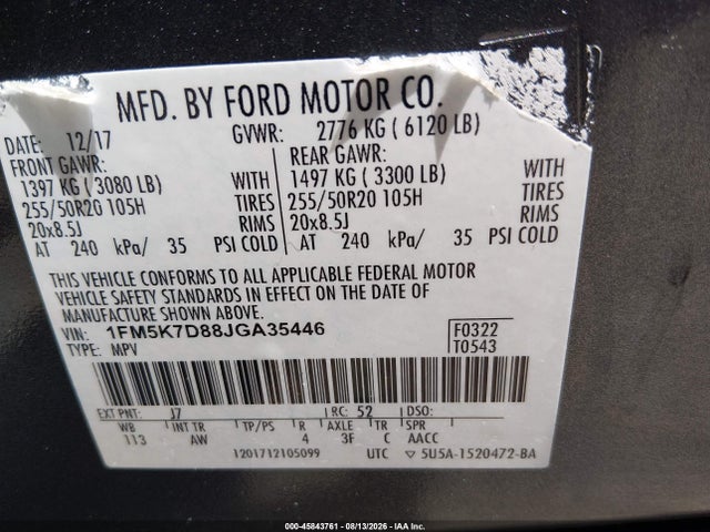 Aukcja sprzedaży 2018 Ford Explorer Xlt, vin: 1FM5K7D88JGA35446, numer aukcji: 45843761