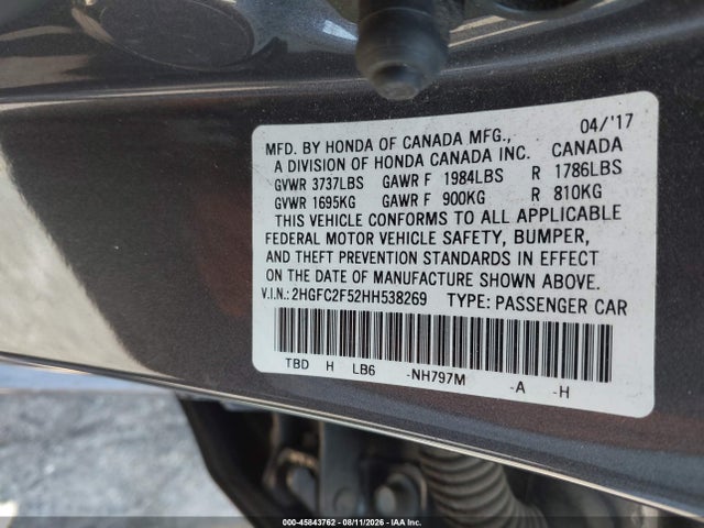 Honda Civic Lx 2017 2HGFC2F52HH538269 Image 9