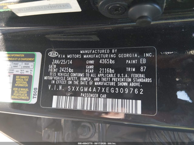 45843775 :رقم المزاد ، 5XXGM4A7XEG309762 vin ، 2014 Kia Optima Lx مزاد بيع