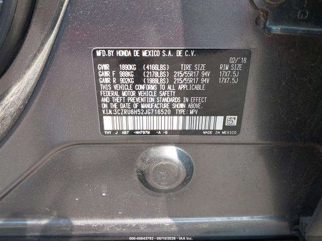 Продаж на аукціоні авто 2018 Honda Hr-v Ex, vin: 3CZRU6H52JG716520, номер лоту: 45843792