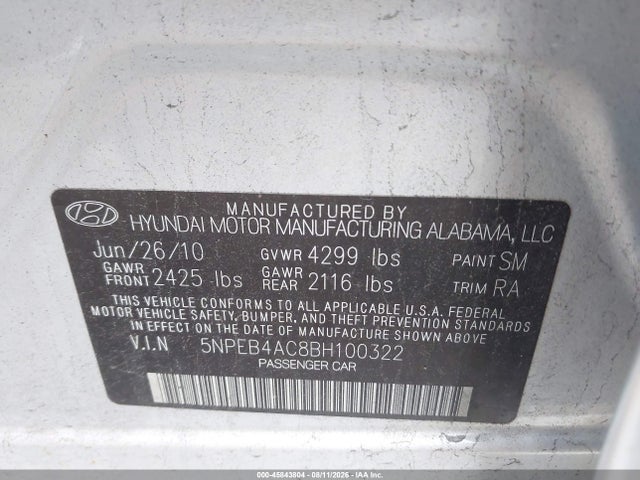 Продаж на аукціоні авто 2011 Hyundai Sonata Gls, vin: 5NPEB4AC8BH100322, номер лоту: 45843804
