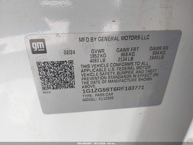 45843807 :رقم المزاد ، 1G1ZG5ST6RF183771 vin ، 2024 Chevrolet Malibu Fwd Rs مزاد بيع
