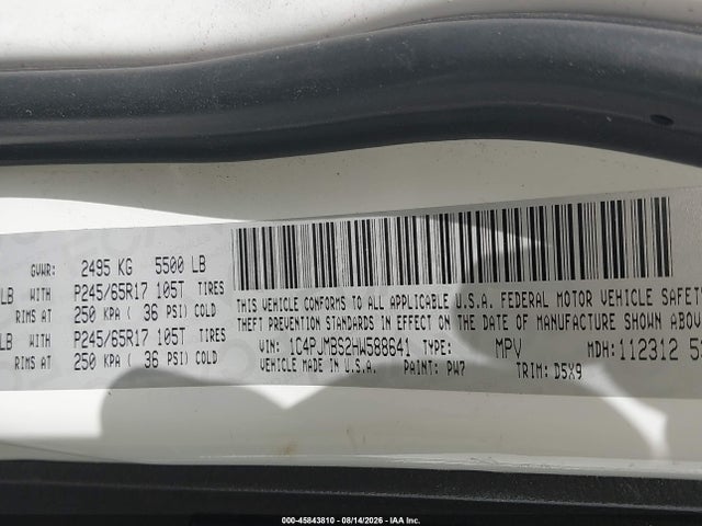2017 Jeep Cherokee Trailhawk მანქანა იყიდება აუქციონზე, vin: 1C4PJMBS2HW588641, აუქციონის ნომერი: 45843810