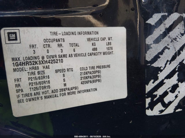 45843811 :رقم المزاد ، 1G4HR52K3XH425210 vin ، 1999 Buick Lesabre Limited مزاد بيع