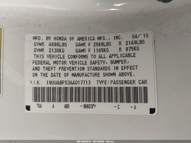 Продажа на аукционе авто 2010 Acura Tl 3.5, vin: 19UUA8F53AA017713, номер лота: 45843812