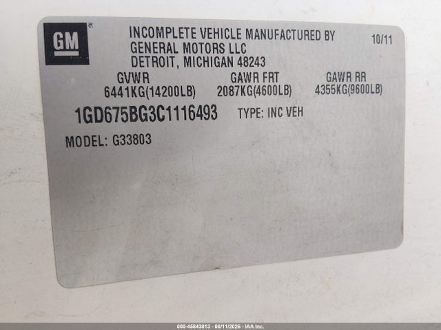 Продажа на аукционе авто 2012 Gmc Savana Cutaway 4500 Series, vin: 1GD675BG3C1116493, номер лота: 45843813