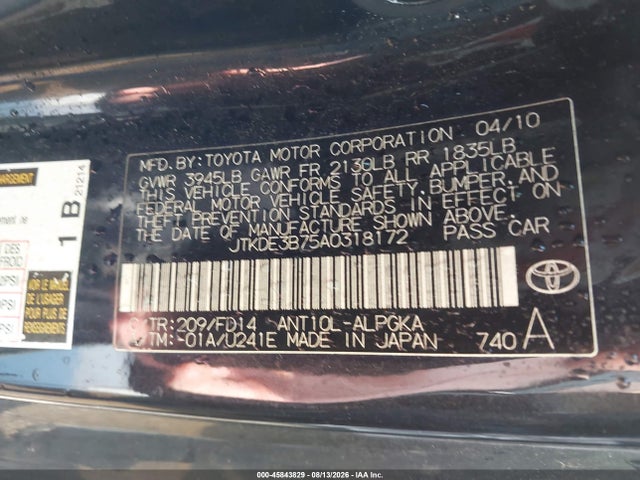 Aukcja sprzedaży 2010 Scion Tc, vin: JTKDE3B75A0318172, numer aukcji: 45843829