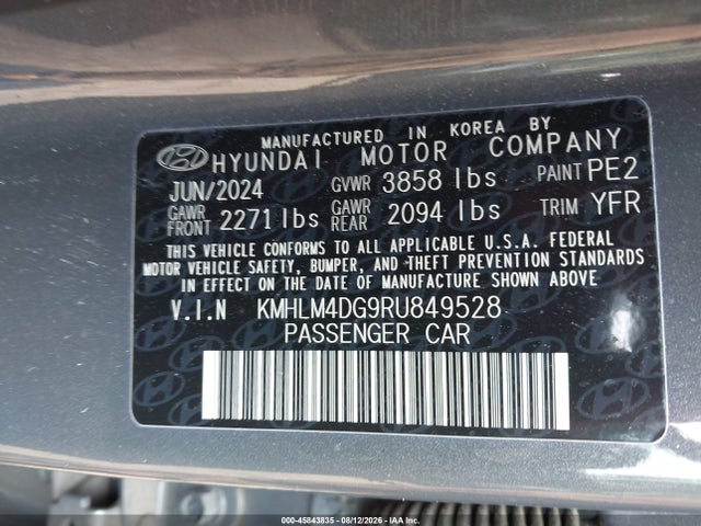 2024 Hyundai Elantra Sel მანქანა იყიდება აუქციონზე, vin: KMHLM4DG9RU849528, აუქციონის ნომერი: 45843835